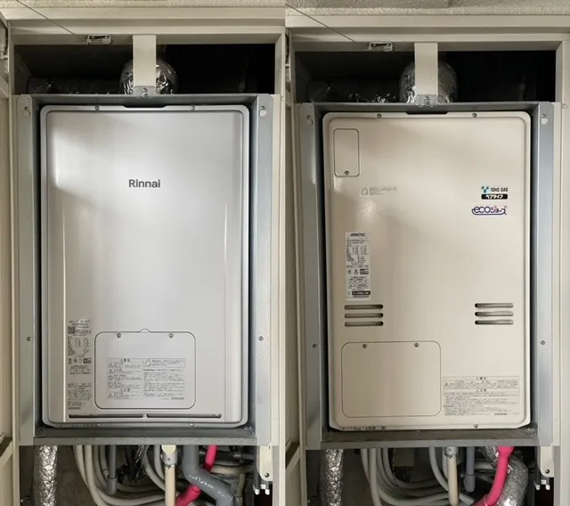 名古屋市東区　リンナイ、PS扉内上方排気型のエコジョーズ、ガス給湯暖房用熱源機「RUFH-K2400AU2-6(A)」から「RUFH-E2408AU2-6」へ交換です。